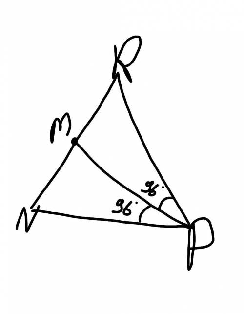 У рівнобедреному трикутнику NRP проведено бісектрису PM кута P при основі NP. ∠PMR = 96°