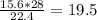 \frac{15.6 * 28}{22.4} = 19.5