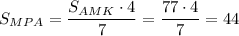 \displaystyle S_{MPA}=\frac{S_{AMK} \cdot 4}{7}=\frac{77 \cdot 4}{7} =44