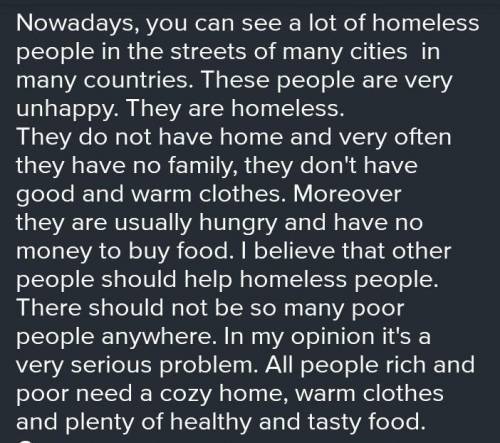 Диалог на английском, на тему проблемы бездомных и как им . Без диалога с самим бездомным.
