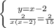 \left \{ {{y=x-2} \atop {\frac{2}{x(x-2)} =\frac{2}{15} }} \right.