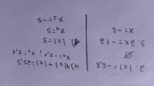 2) Найдите корни уравнений. 2. |x|=-6,8 3. 2x=-12 1. |x|=5 4. 4|x| + |x|=25,5