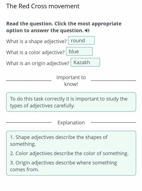 Read the question. Click the most appropriate option to answer the question. What is a shape adjecti
