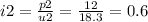 i2 = \frac{p2}{u2} = \frac{12}{18.3} = 0.6