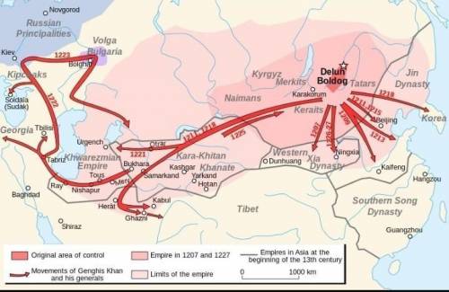 С карты подготовьте сообщение о расширении территории монгольской империи.