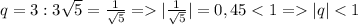 q=3:3\sqrt{5} =\frac{1}{\sqrt{5} } =|\frac{1}{\sqrt{5} } |=0,45|q|