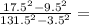 \frac{17.5^{2} - 9.5^{2}}{131.5^{2} - 3.5^{2} } =