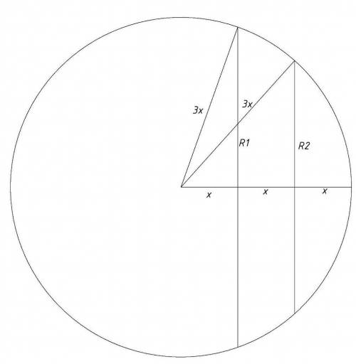 Радиус сферы разделен на три равные части, и через точки деления проведены перпендикулярные ему плос