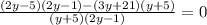\frac{(2y-5)(2y-1)-(3y+21)(y+5)}{(y+5)(2y-1)}=0