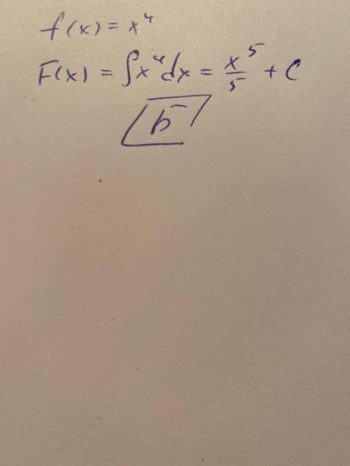 Яка з наведених функцій є первісною для функцій f(x)=x^4? А) F(x)=4x²; Б) F(x)=x⁵/5; В) F(x)=x⁵;Г) F