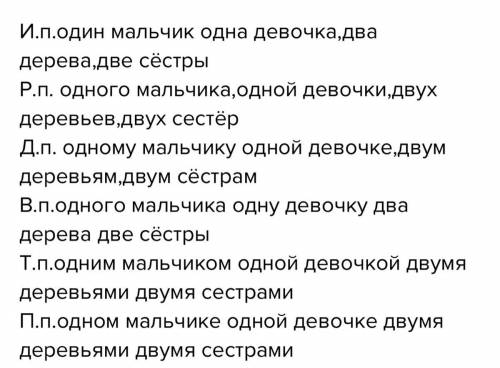 Просклоняй словосачитания . 1 мальчик,1 девочка,2 дерева,2 сестры