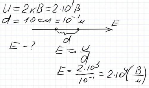 Напруга між двома точками, що лежать на одній лінії напруженості однорідного поля, 2кВ. Відстань між