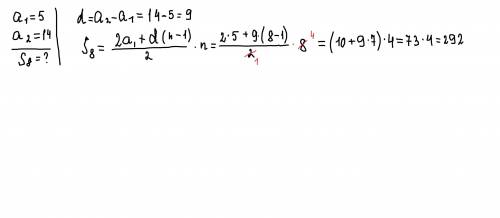 Вычисли сумму первых восьми членов арифметической прогрессии аN если даны первый член и 5; 14.. S₈=