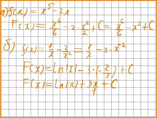 Найти все первообразные функции: a) x^5 - 2x; б)1/x-3/x^2