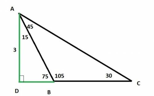 3.15. В треугольнике ABC углы АиС равны 45 и 30 co- ответственно, а высота AD = 3 м. Найдите сторон