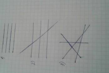 Проведите четыре таких прямых, которые: 1) не пересекаются; 2) пересекаются в трех точках; 3) пересе