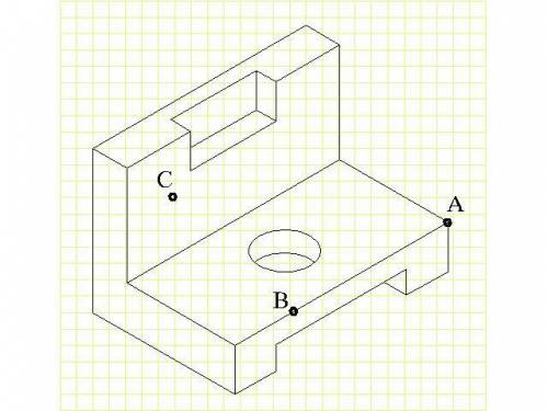 Рисунок 2, начертить в объёме по размерам и отметить точки a b c