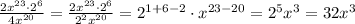 \frac{2x^{23}\cdot 2^{6}}{4x^{20}}= \frac{2x^{23}\cdot 2^{6}}{2^{2}x^{20}}=2^{1+6-2}\cdot x^{23-20}=2^{5}x^{3}=32x^3