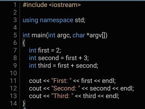 Напишите программу на c++ : объявить три переменные типа int и присвоить первой числовое значение, в
