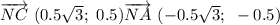 \overrightarrow {NC} ~(0.5\sqrt{3};~0.5)\overrightarrow {NA} ~(-0.5\sqrt{3};~-0.5)