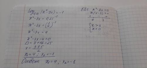 До іть будь ласка розв'язати з перевіркою Iog0,25(x*-3x)=-1