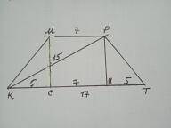Основания равнобедренной трапеции равны 17см и 7см диагональ равна 15см найти площадь трапеции