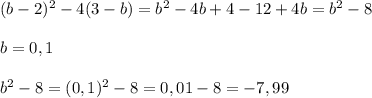(b-2)^2-4(3-b)=b^2-4b+4-12+4b=b^2-8b=0,1b^2-8=(0,1)^2-8=0,01-8=-7,99