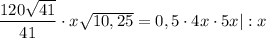 \dfrac{120\sqrt{41} }{41} \cdot x\sqrt{10,25} = 0,5 \cdot 4x \cdot 5x|:x