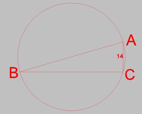 Дан прямоугольный треугольник ABC ABC с прямым углом C . AC = 14 ,sin{B}=0,28 Найди длину окружности