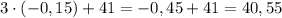 3\cdot (-0,15)+41=-0,45+41=40,55