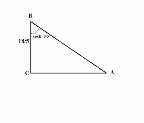 В треугольнике АВС угол С=90°, ВС=18/5; cos(B) =3/5. Найдите AB