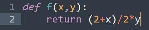 Дано математическое выражение:f=2+x/2y, запишите его на языке программирования python