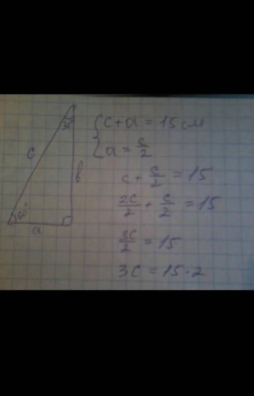один из острых углов треугольника равен 60°. Сумма меньшего катета и гипотенузы 8,3 см. Найдите длин