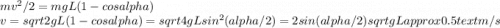 mv^2/2 = mgL(1-cosalpha)\\ v=sqrt{2gL(1-cosalpha)} = sqrt{4gLsin^2(alpha/2)} = 2sin(alpha/2)sqrt{gL} approx 0.5text{ m/s}