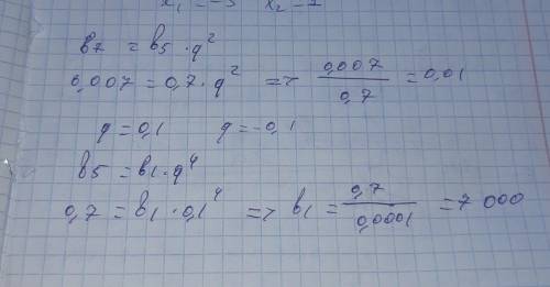 Известны два члена геометрической прогрессии: b5=0,7 и b7=0,007. Найдите ее первый член.