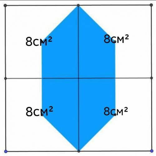 Квадрат площадью 32 разделили на 4 одинаковых квадрата и соединили две середины сторон квадрата с це