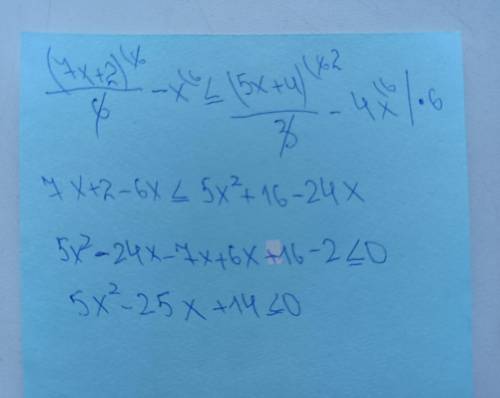 5. Приведите неравенство к виду kz ≥ b или kz≤ b: (7x + 2)/6 - x ≤ (5x + 4)/3 - 4x
