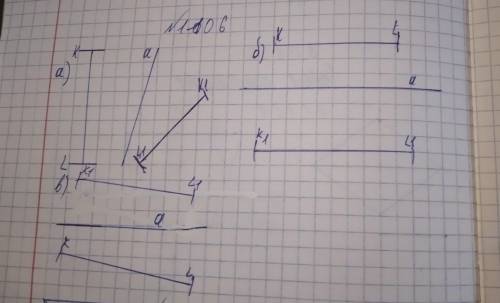 1106. Начертите в тетради отрезок KL и прямую а, как показано на рисунке 6.60 (а, б, в). Начертите о