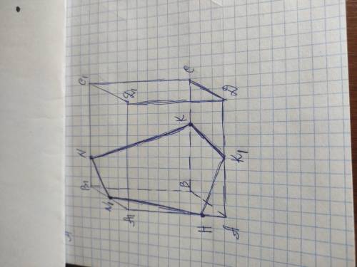 Построить сечение прямоугольного параллелепипеда по трём точкам MNK