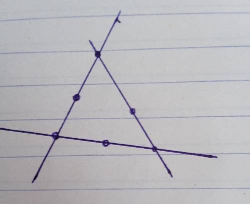 Начерти 3 прямые линии так, чтобы на каждой прямой было по 3 точки, а всего было отмечено 6 точек. К