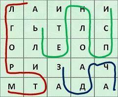 В таблице змейкой размещены три слова, связанные с темой урока (их можно читать по горизонтали и п