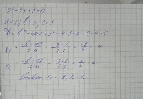 Вычисли произведение корней уравнения: x^2+3x+1=0