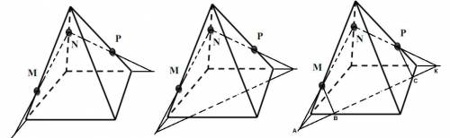 Построить сечение пирамиды, проходящей через три точки M, N, P.
