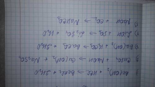 Закінчіть рівняння реакції 1. Be(OH)2+HCl= 2. СuSO4+NaOH = 3. Ba(OH)2+H2CO3= 4. LiOH + SO3= 5. NaOH
