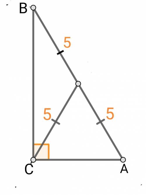 Діаметр кола, описаного навколо прямокутного трикутника, дорівнює 10. Знайдіть медіану трикутника, п