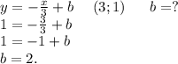 y=-\frac{x}{3} +b\ \ \ \ (3;1)\ \ \ \ \ b=?\\1=-\frac{3}{3} +b\\1=-1+b\\b=2.\\