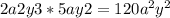 2a2y3*5ay2=120a^{2} y^{2}