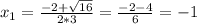 x_{1} =\frac{-2+\sqrt{16} }{2*3}=\frac{-2-4}{6} =-1