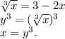 \sqrt[3]{x} =3-2x\\y^3=(\sqrt[3]{x})^3\\ x=y^3.\\