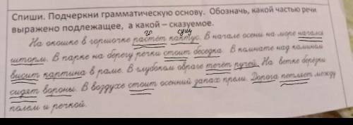 Подчеркни грамматическую основу. Обозначь, какой частью речи выражено подлежащее, а какой - сказуемо